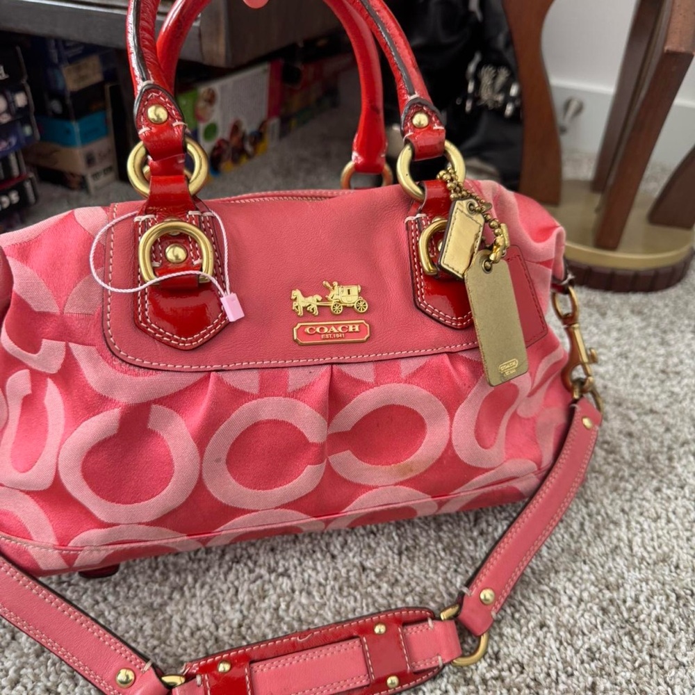Coach Red and Pink Signature Satchel